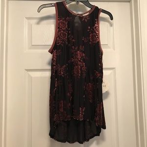 Knox Rose sheer black top with maroon velvet